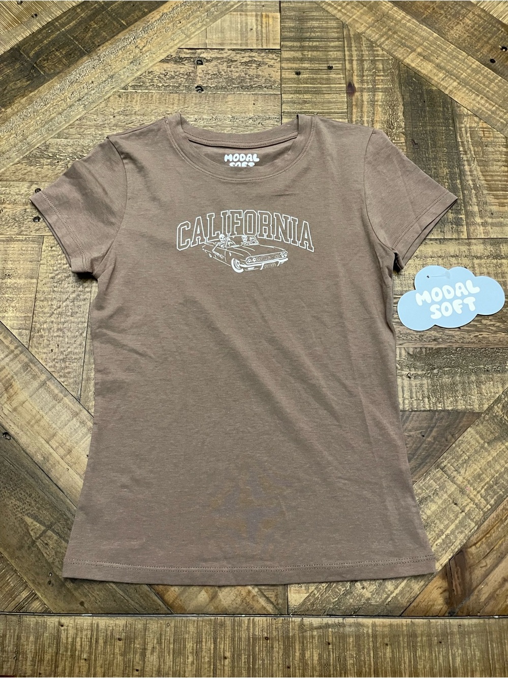 Brown California Graphic Cropped T-Shirt Y2K Baby Tee Modal Soft